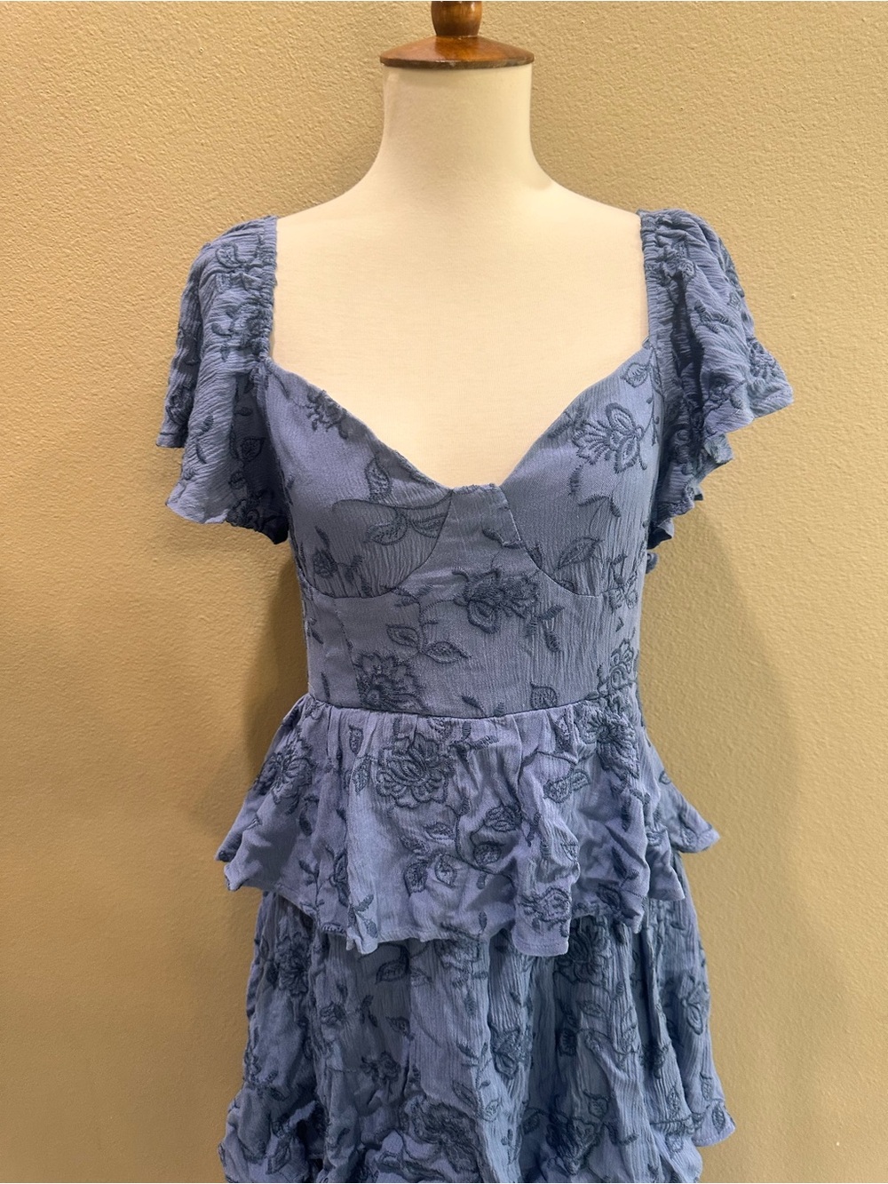 Altar'd State Dusty Blue Floral Tiered Maxi Dress Roxanne Layered Maxi Dress M - Picture 7 of 11